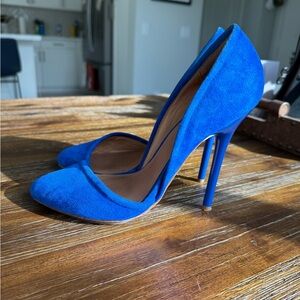 L.A.M.B. MERIDETH Blue suede pumps, plus dust bag and heel replacements.